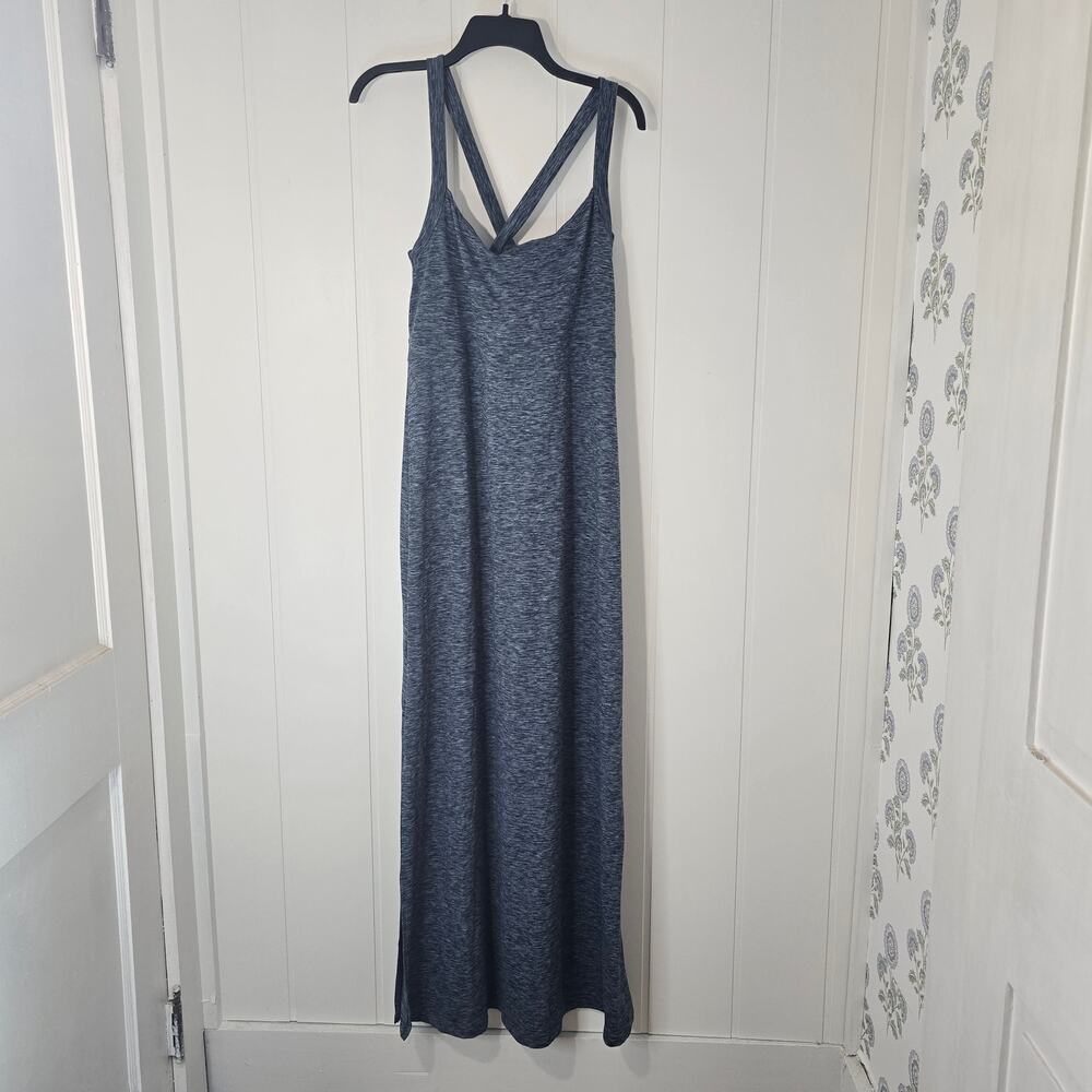 Eddie Bauer Blue Space Dye Cross Back Maxi Dress Stretch Size Large Tall